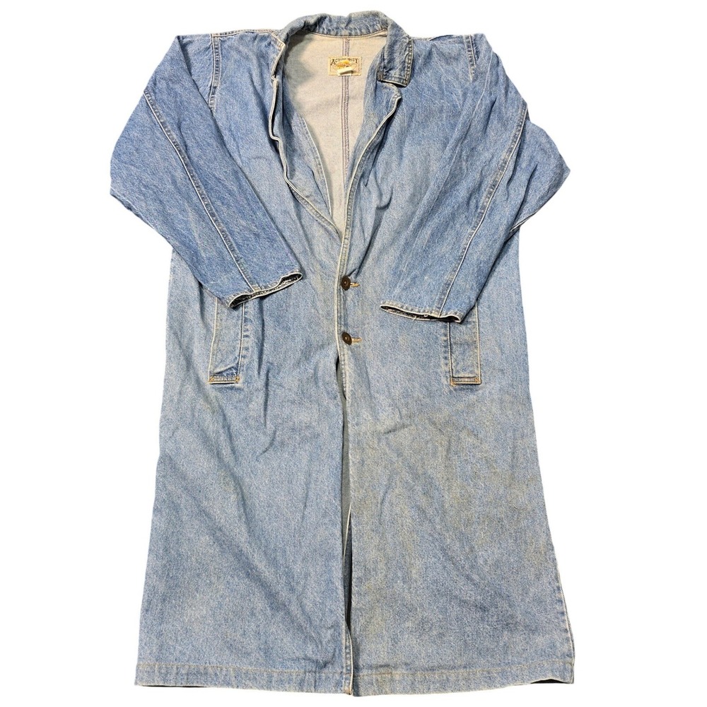 VTG SUNBELT Western Denim Duster Coat Women's Tooled Leather Button Pockets